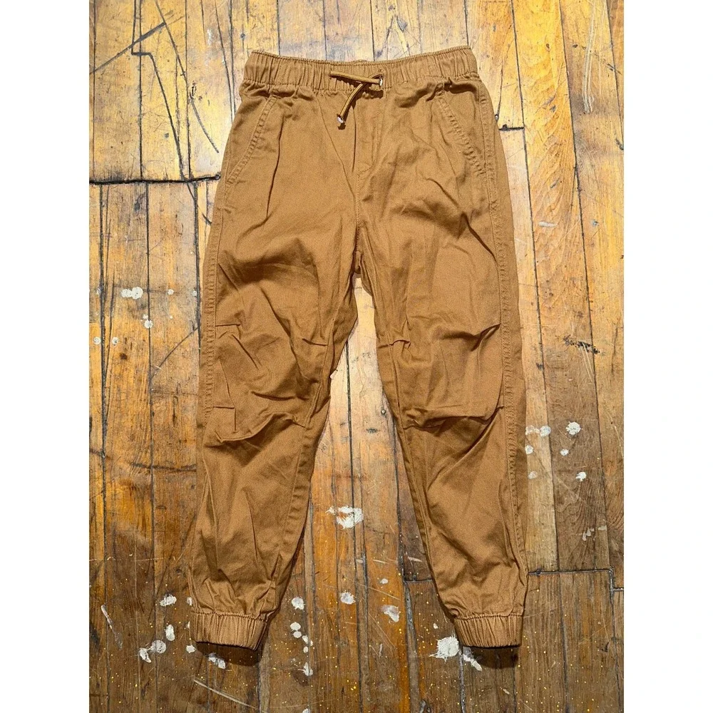 H&M‎ Boys Sz 6 Jogger Pants Brown Tapered Leg Slash Pocket Elastic Waist